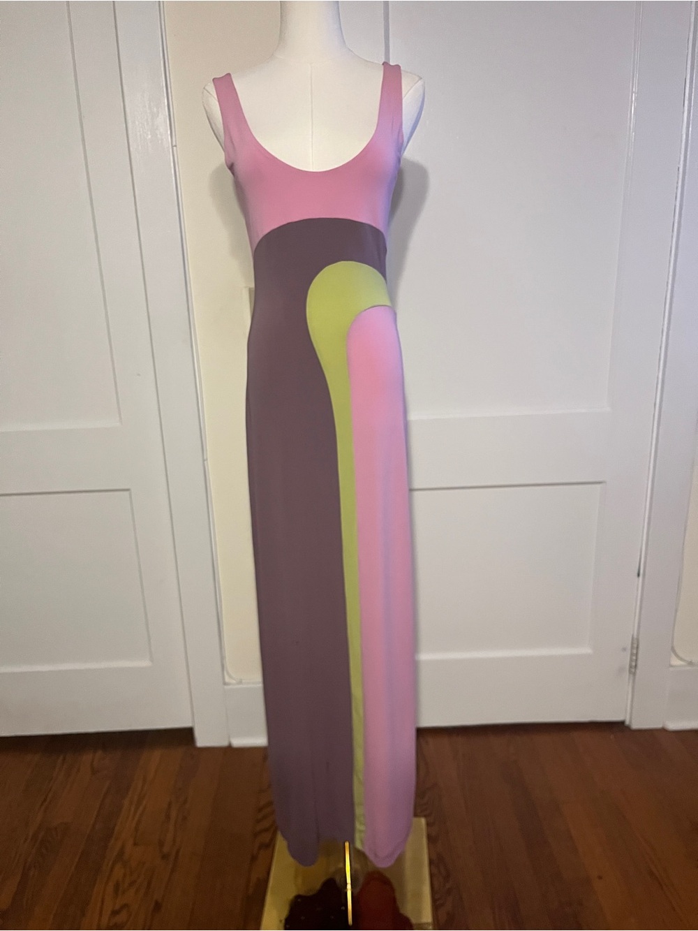 Plein Sud Pink Mod Colorblock Maxi Dress – Sculptural 90s Graphic - Picture 5 of 14